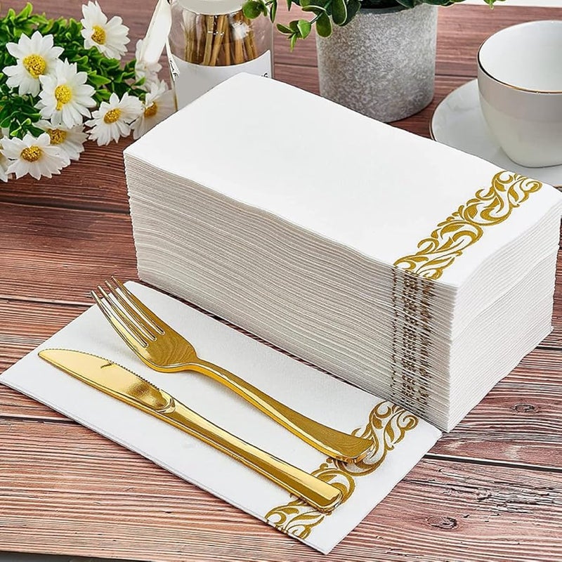 بالاكو 100 قطعة مناديل ورقية تستخدم لمرة واحدة 40x30 سم سميكة بنمط معدني لحفلات الزفاف والمطاعم - Image 4